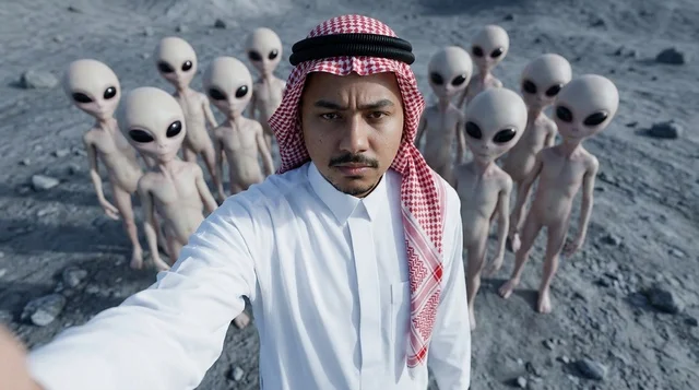 رجل سعودي يلتقط سيلفي مع كائنات فضائية