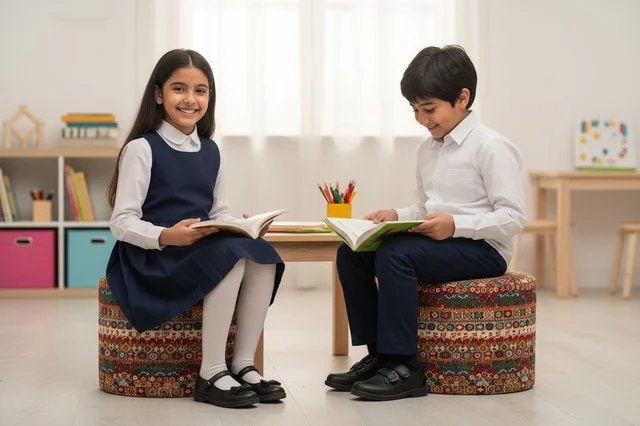 Arab School Students Reading Books in Classroom