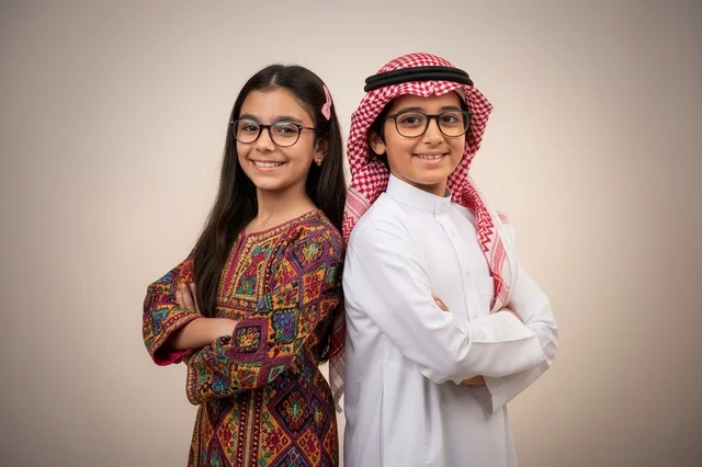 Saudi Children in Traditional Attire Studio Portrait