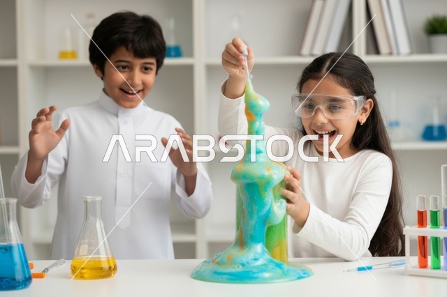 Arab Students Conducting Science Experiment in School Lab