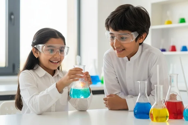 Saudi Children in School Lab Chemistry Experiment