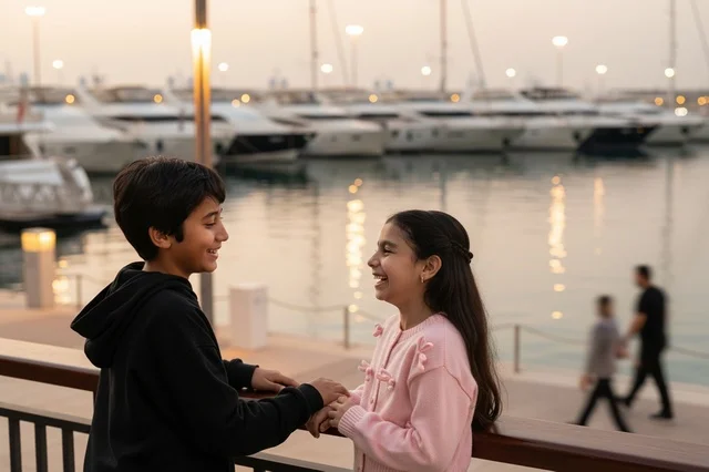 Arab Children at Marina Harbor During Sunset