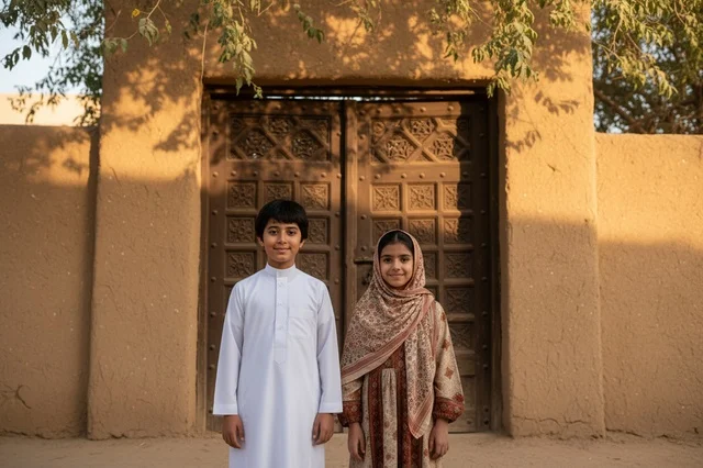 Saudi Children in Traditional Clothing at Heritage Village