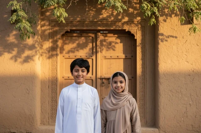 Saudi Children in Traditional Clothing at Heritage House