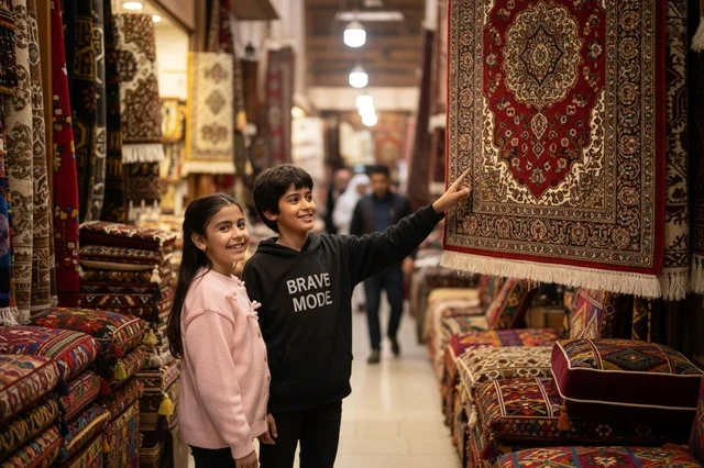 أطفال سعوديون في سوق السجاد التقليدي