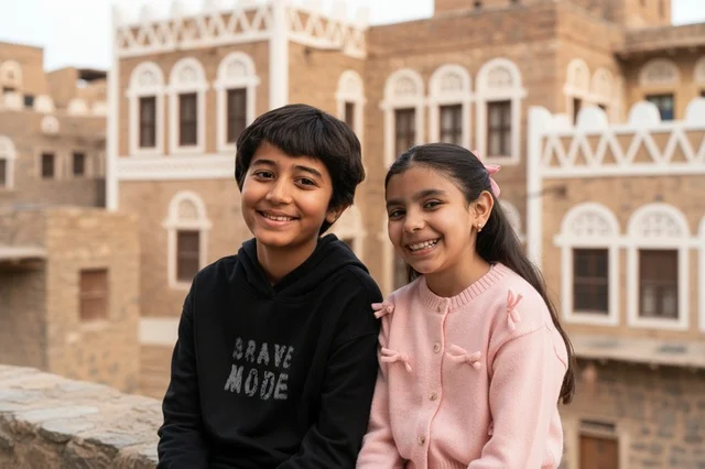 Saudi Children at Najdi Heritage Architecture Site