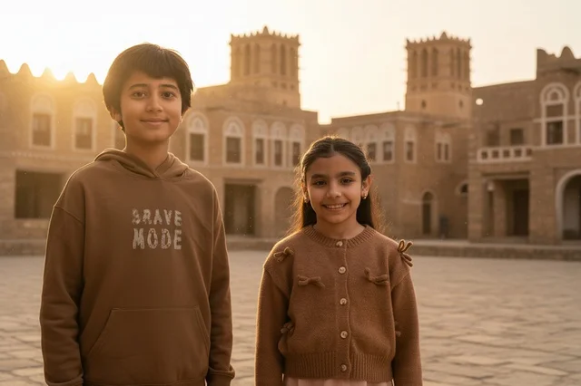 Arab Children at Heritage Site during Sunset