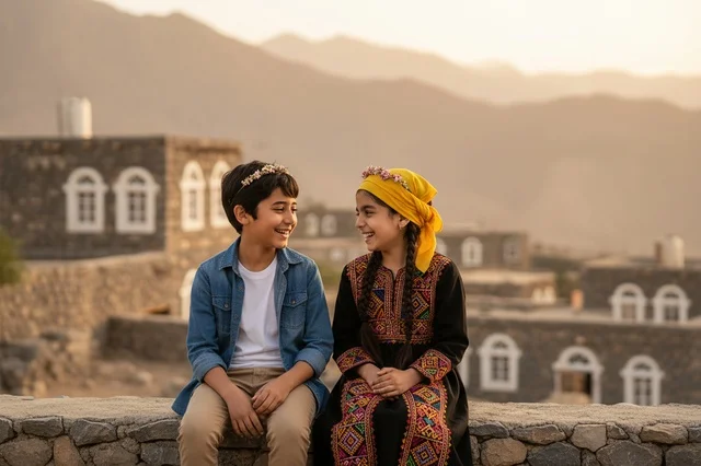 Saudi Children in Traditional Asir Mountain Village