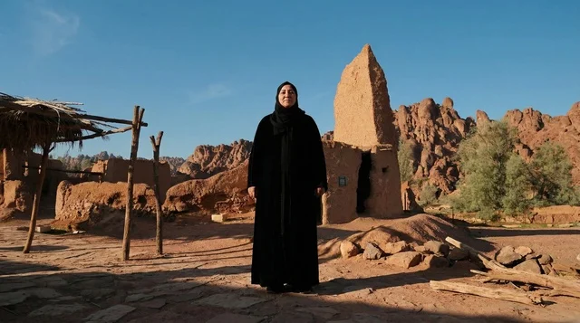 Saudi Woman in Abaya at Heritage Site Desert Landscape