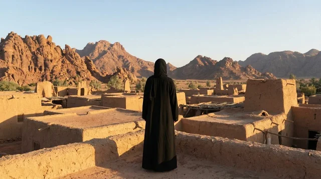 امرأة سعودية في قرية خيبر التراثية القديمة