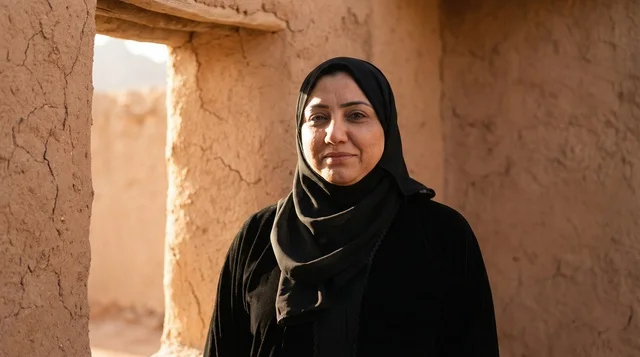 Saudi Woman in Traditional Abaya at Heritage Site