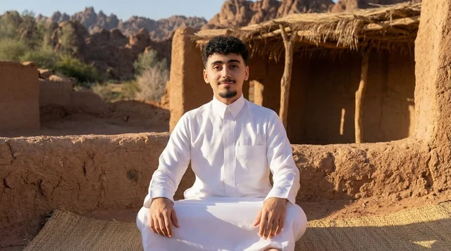 Saudi Man in White Thobe at Traditional Heritage Village