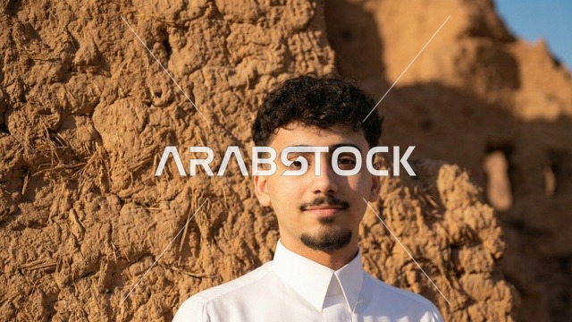شاب سعودي بالثوب الأبيض في موقع تراثي
