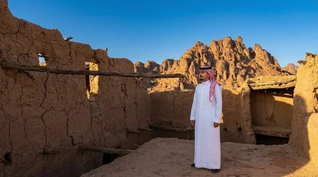 Saudi Man at Ancient Mud Brick Heritage Site