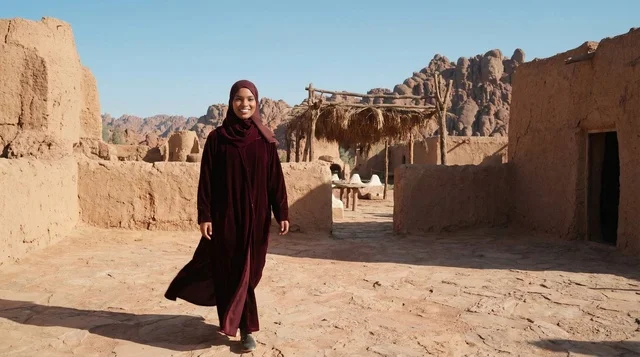 Saudi Woman in AlUla Heritage Village Ruins