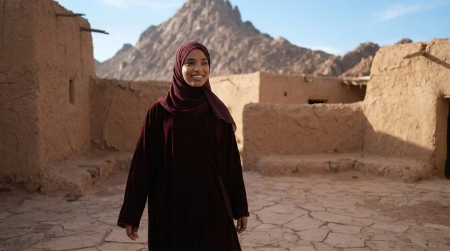 Saudi Woman in Traditional Abaya at Heritage Village