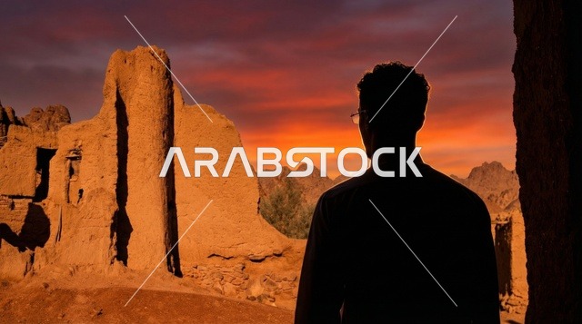 رجل سعودي بالثوب الأبيض داخل بيت طيني تراثي