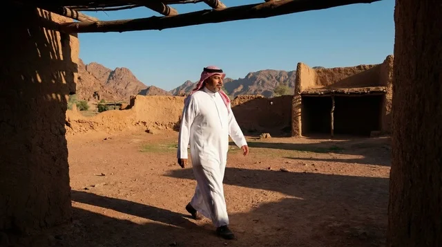 Saudi Man in Traditional Thobe at Ancient Mud Village