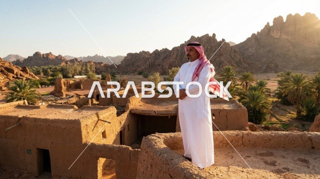 رجل سعودي في أطلال العلا الطينية القديمة