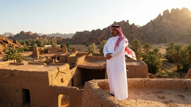 Saudi Man at Ancient Al-Ula Mudbrick Ruins