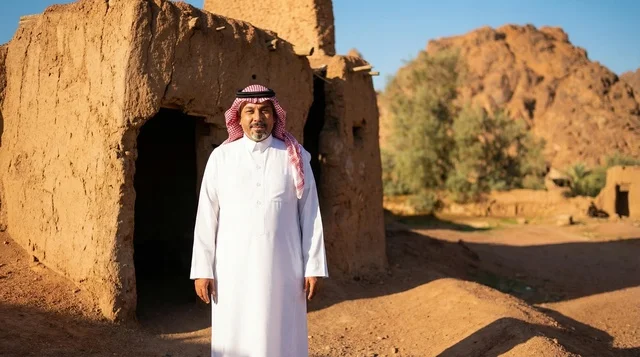 Saudi Man in Traditional Dress at Mud Heritage Site