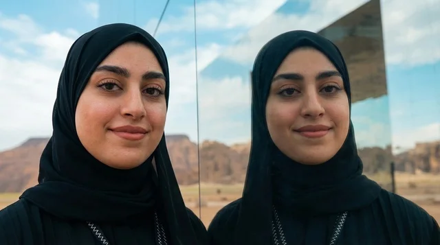 Saudi Woman in AlUla with Mirrored Reflection
