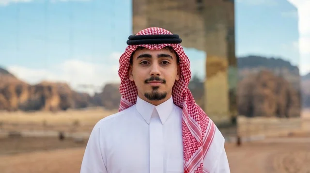 شاب سعودي بالزي التقليدي في صحراء العلا