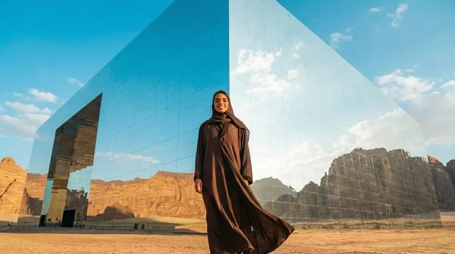 Saudi Woman at Maraya AlUla Mirrored Building