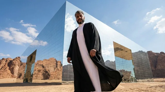 Saudi Man in Bisht at Maraya Al-Ula Building