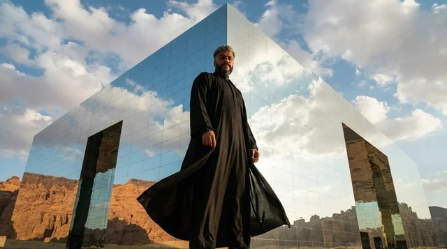 Saudi Man at Maraya Hall AlUla Reflection