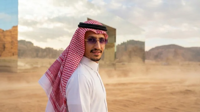 رجل سعودي بالزي التقليدي في صحراء العلا