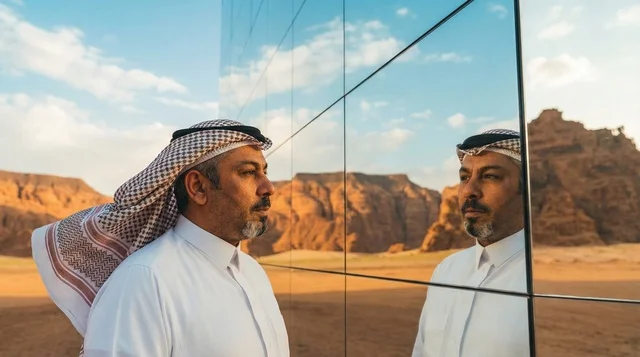 Saudi Man in Traditional Thobe at Al-Ula Desert