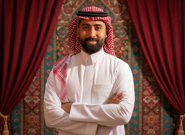 Saudi Man in Traditional Thobe and Shemagh