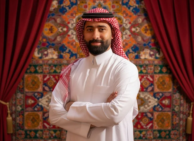 بورتريه رجل سعودي بالزي التقليدي الثوب والشماغ