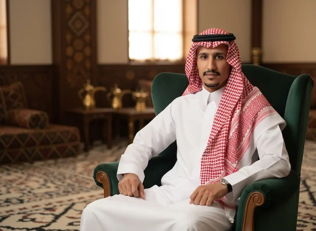 Saudi Man in Traditional Thobe Sitting in Majlis