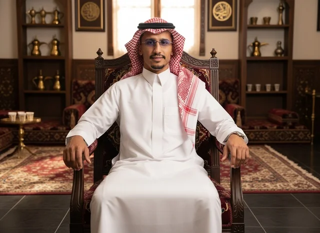 Saudi Man in Traditional Attire in Heritage Room