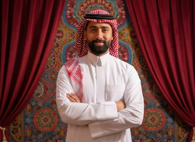 رجل سعودي بالزي التقليدي في الداخل