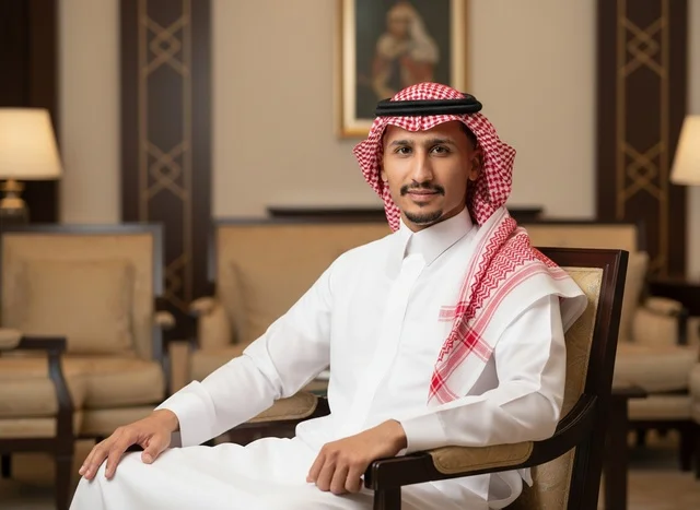 بورتريه رجل سعودي بالثوب والشماغ التقليدي