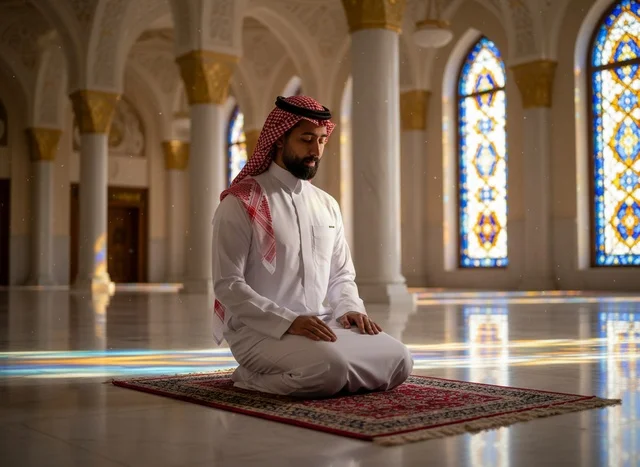 رجل سعودي يصلي داخل المسجد بالزي التقليدي رجل سعودي يصلي داخل المسجد بالزي التقليدي