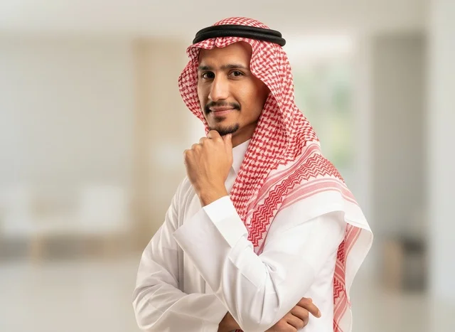 Saudi Man in Traditional Thobe and Shemagh Portrait