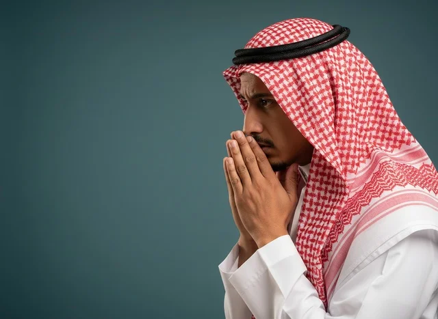 Saudi Man in Traditional Thobe and Shemagh Profile