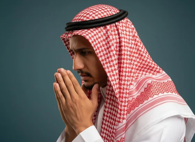 Saudi Man in Traditional Shemagh and Thobe