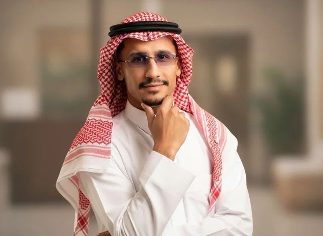 رجل سعودي بالزي التقليدي في مكتب داخلي