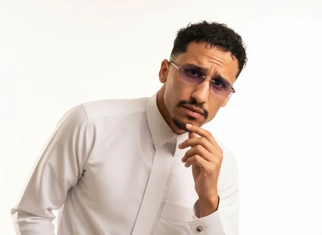 Saudi Man in White Thobe and Tinted Sunglasses Portrait