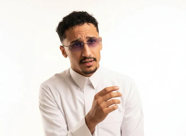 رجل سعودي بالثوب التقليدي بخلفية بيضاء