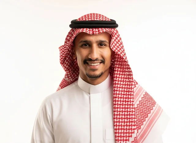 Saudi Man in Traditional Thobe and Ghutra