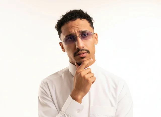 Saudi Man in White Thobe Thinking Pose