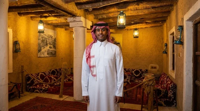 Saudi Man in Traditional Thobe at Heritage Mud House