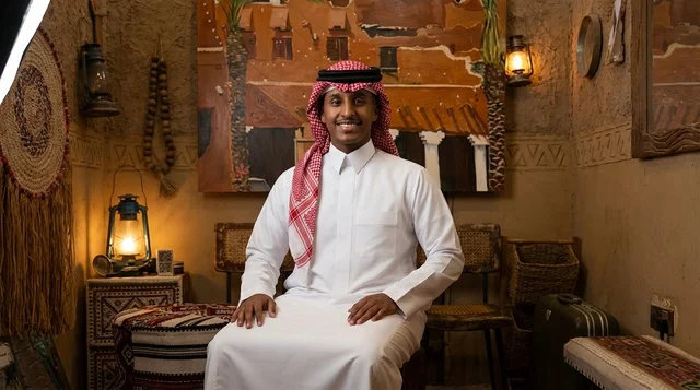 Saudi Man in Traditional Dress in Heritage Room
