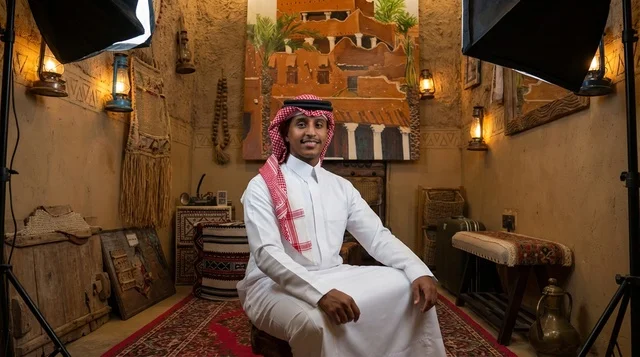 Saudi Man in Traditional Dress in Heritage Room